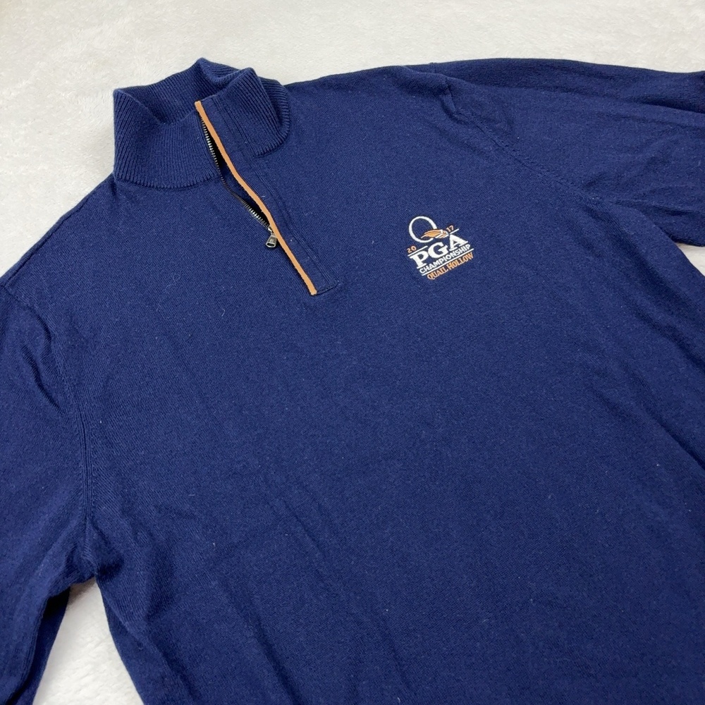 Polo Golf Ralph Lauren Pullover Sweater Men L Navy 1/4 Zip Mock Neck PGA Quail H